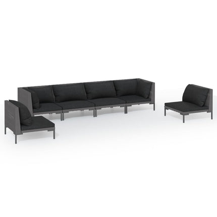 Divani da Giardino 6 pz con Cuscini in Polyrattan Grigio Scuro