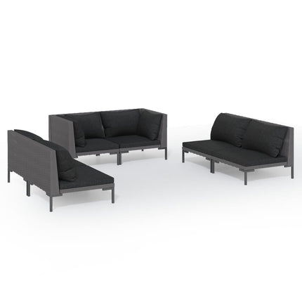 Divani da Giardino 6 pz con Cuscini in Polyrattan Grigio Scuro