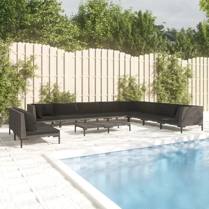 Divani da Giardino 11 pz con Cuscini in Polyrattan Grigio Scuro