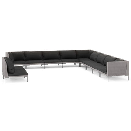 Divani da Giardino 11 pz con Cuscini in Polyrattan Grigio Scuro