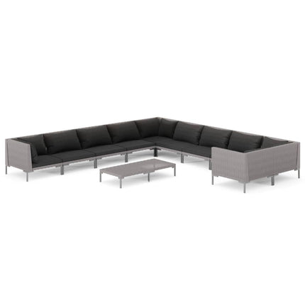 Divani da Giardino 11 pz con Cuscini in Polyrattan Grigio Scuro