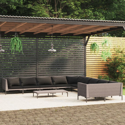 Divani da Giardino 11 pz con Cuscini in Polyrattan Grigio Scuro