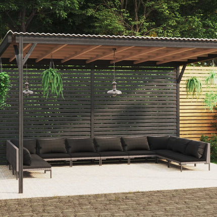 Divani da Giardino 10 pz con Cuscini in Polyrattan Grigio Scuro