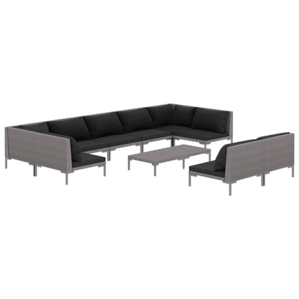Divani da Giardino 10 pz con Cuscini in Polyrattan Grigio Scuro