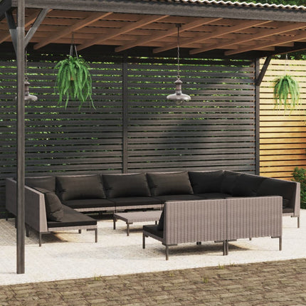 Divani da Giardino 12 pz con Cuscini in Polyrattan Grigio Scuro