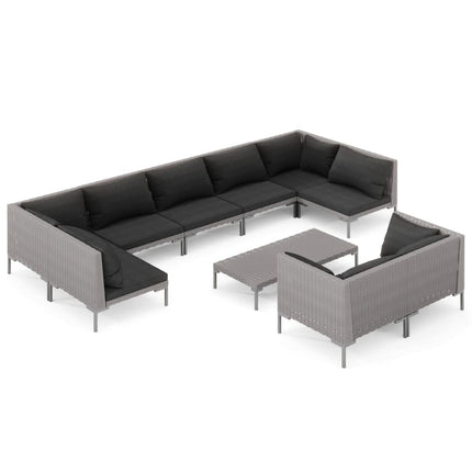 Divani da Giardino 10 pz con Cuscini in Polyrattan Grigio Scuro