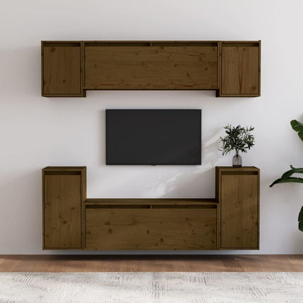 Mobili Porta TV 6 pz ambra in Legno Massello di Pino