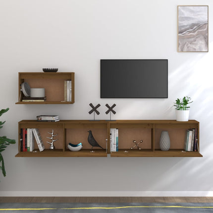 Mobili Porta TV 3 pz ambra in Legno Massello di Pino