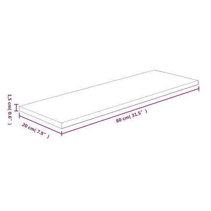 Ripiano 80x20x1,5 cm Legno Massello di Rovere Non Trattato