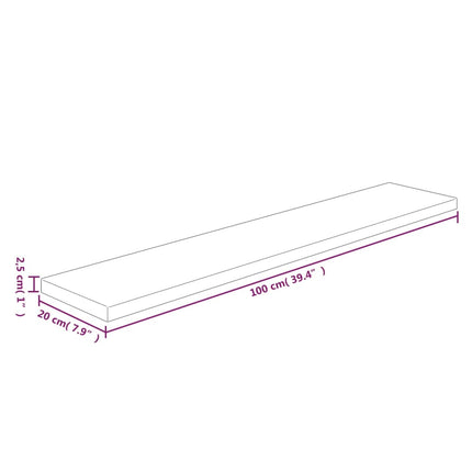Ripiano 100x20x2,5 cm Legno Massello di Rovere Non Trattato