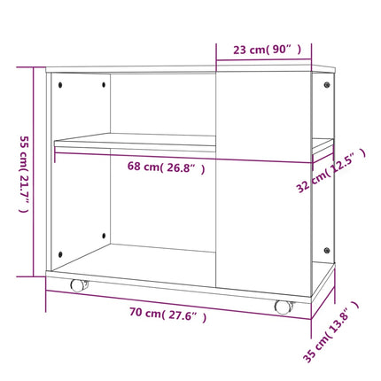 Tavolino da Salotto Rovere Marrone 70x35x55cm Legno Multistrato