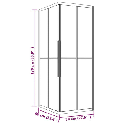 Box Doccia a Righe ESG 90x70x180 cm Nero