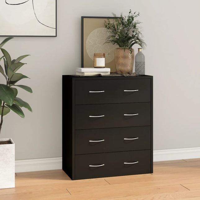 Credenza con 4 Cassetti 60x30,5x71 cm Nera