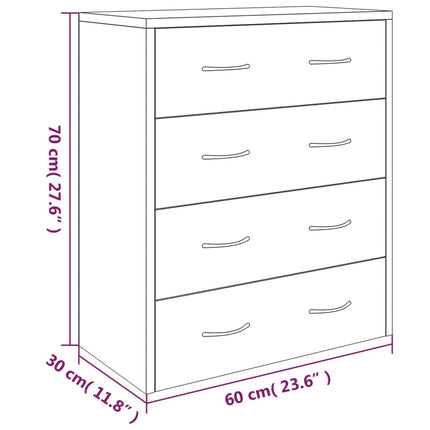 Credenza con 4 Cassetti 60x30,5x71 cm Grigio cemento