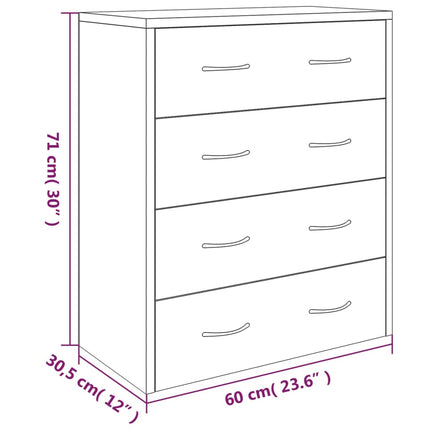 Credenza con 4 Cassetti 60x30,5x71 cm Rovere marrone