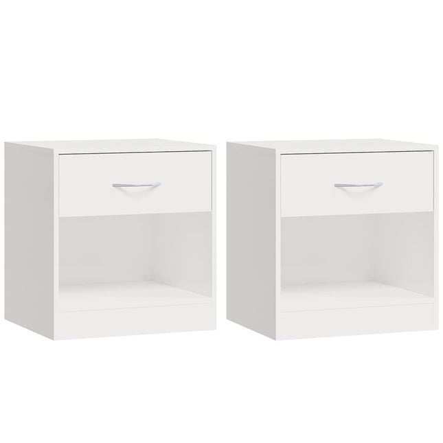 Comodini 2 pz con Cassetto in Bianco Lucido