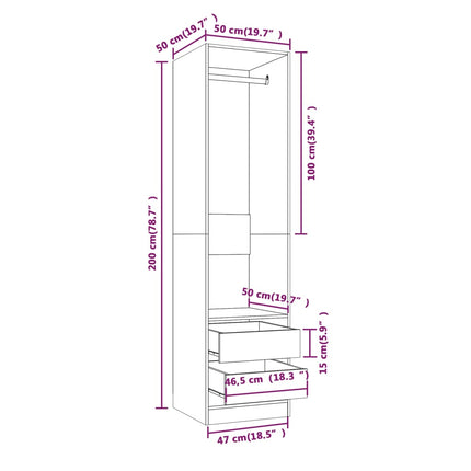 Armadio con Cassetti Rovere Fumo 50x50x200 cm Legno Multistrato