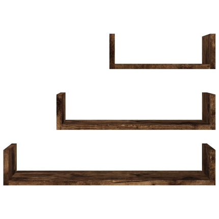 Mensole Espositive da Parete 3 pz Rovere Fumo Legno Multistrato