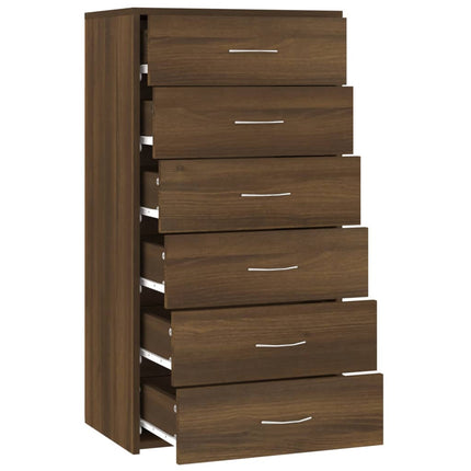 Credenza 6 Cassetti Rovere Marrone 50x34x96cm Legno Multistrato