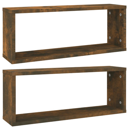 Mensole Parete Cubo 2pz Rovere Fumo 80x15x26,5cm in Multistrato