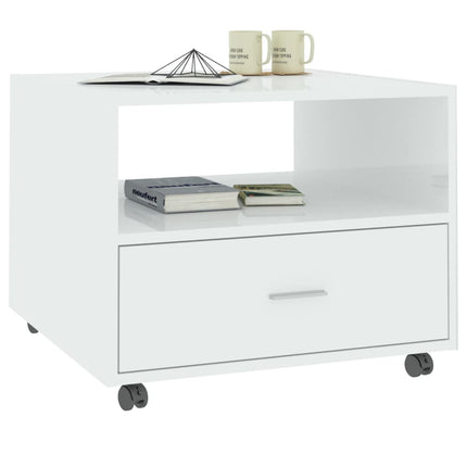 Tavolino Salotto Bianco Lucido 55x55x40 cm in Legno Multistrato