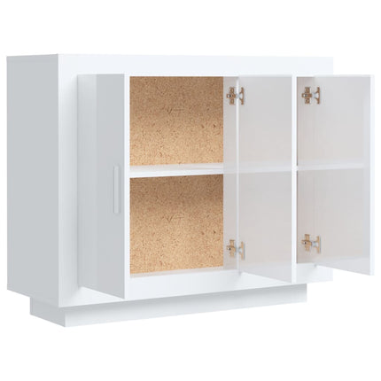 Credenza Bianco Lucido 92x35x75 cm in Legno Compensato