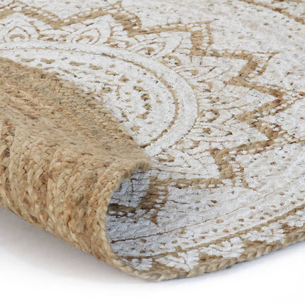 Tappeto in Juta Intrecciata con Stampa 210 cm Rotondo