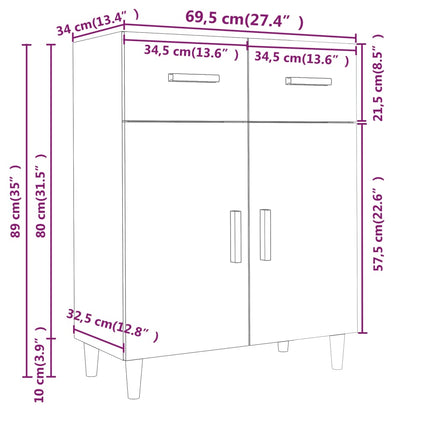 Credenza 69,5x34x89 cm in Legno Multistrato Bianco Lucido