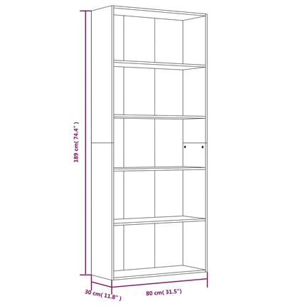 Libreria 5 Ripiani Rovere Marrone 80x30x189cm Legno Multistrato