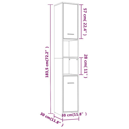 Armadietto Bagno Rovere Fumo 30x30x183,5cm Legno tecnico