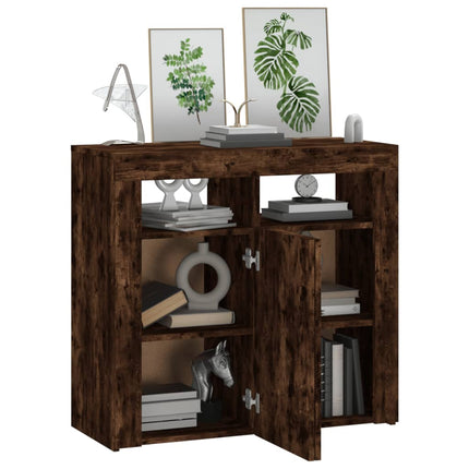 Credenza con Luci LED Rovere Fumo 80x35x75 cm