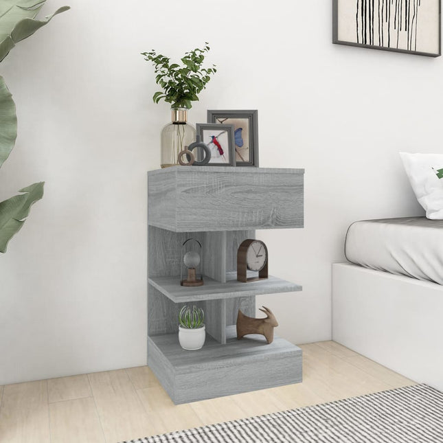 Comodino Grigio Sonoma 40x35x65 cm in Legno Multistrato