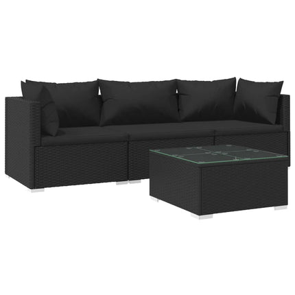Set Divani da Giardino 4 pz con Cuscini in Polyrattan Nero