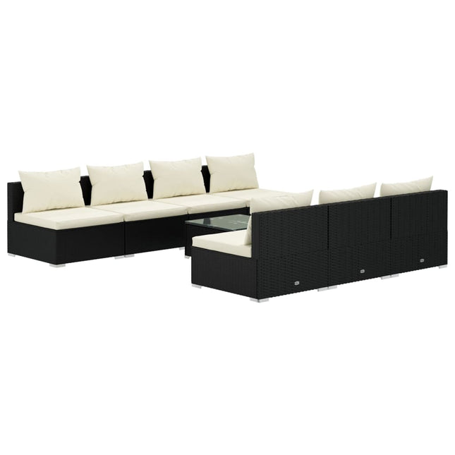 Set Mobili da Giardino con Cuscini 8 pz in Polyrattan Nero
