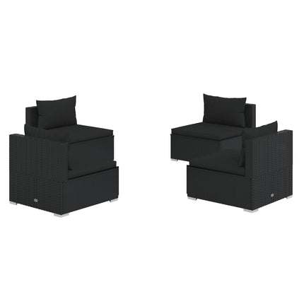 Set Divani da Giardino 4 pz con Cuscini in Polyrattan Nero