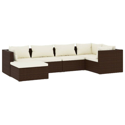Set Divani da Giardino 6 pz con Cuscini in Polyrattan Marrone