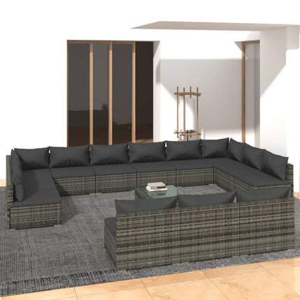 Set Divani da Giardino 14 pz con Cuscini in Polyrattan Grigio