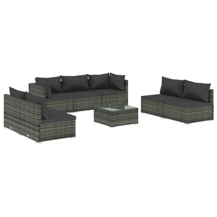 Set Divani da Giardino con Cuscini 8 pz in Polyrattan Grigio