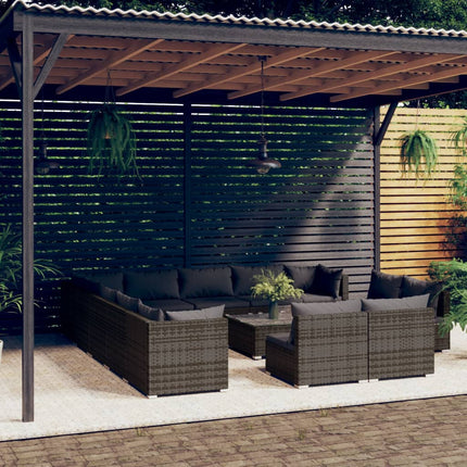 Set Divani da Giardino 14 pz con Cuscini in Polyrattan Grigio