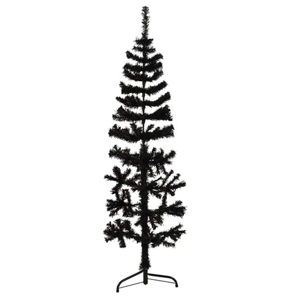 Albero Natale Artificiale Sottile a MetÃƒÂ  e Supporto Nero 120 cm
