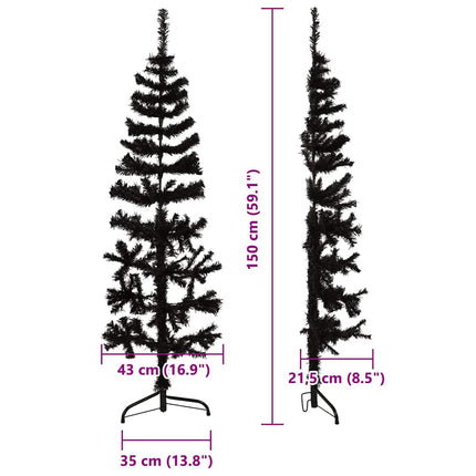 Albero Natale Artificiale Sottile a MetÃ  e Supporto Nero 150 cm