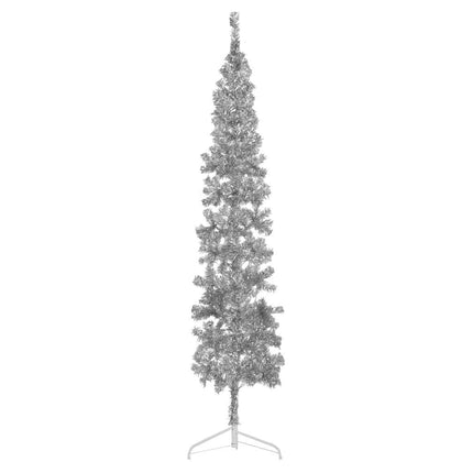 Albero Natale Artificiale Sottile a MetÃ  Supporto Argento 210cm