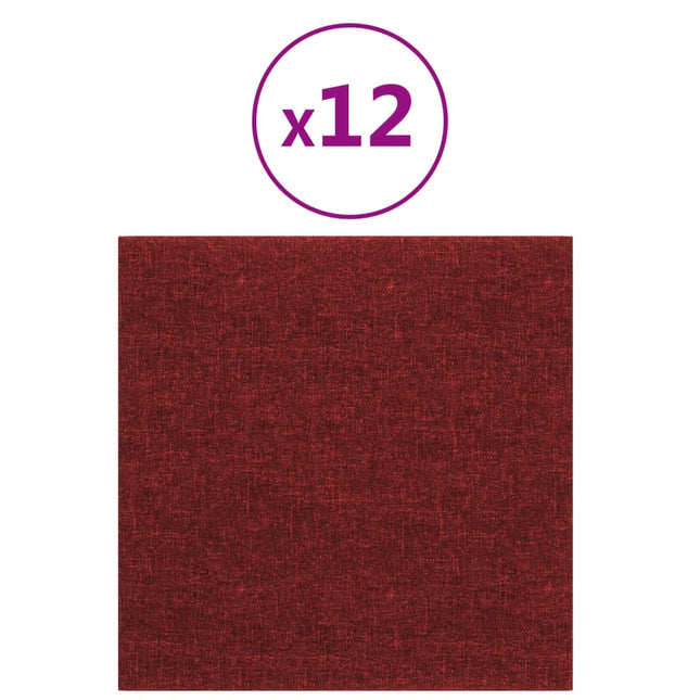 Pannelli Murali 12 pz Rosso Vino 30x30 cm in Tessuto 1,08 m²