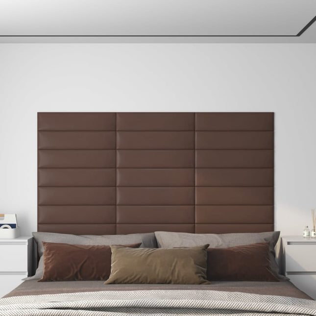 Pannelli Murali 12 pz Marrone 60x15 cm Similpelle 1,08 mÂ²