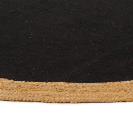 Tappeto Intrecciato Nero e Naturale 150cm Juta e Cotone Rotondo