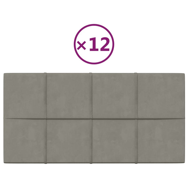 Pannelli Murali 12 pz Grigio Chiaro 60x30 cm in Velluto 2,16 mÂ²