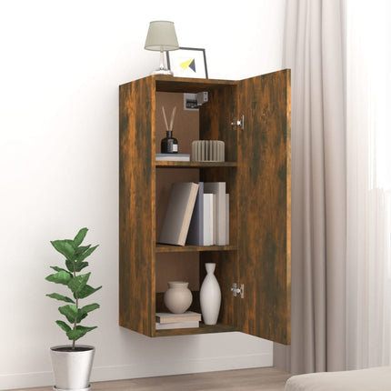 Mobile Pensile Muro Rovere Fumo 34,5x34x90 cm Legno Multistrato