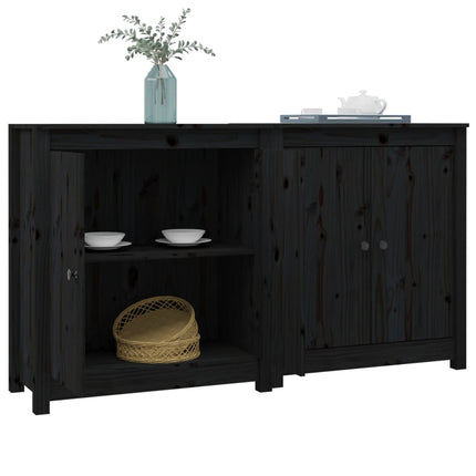 Credenze 2 pz Nero 70x35x80 cm in Legno Massello di Pino