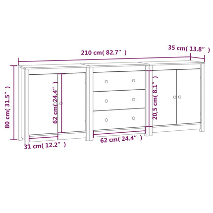 Credenza 210x35x80 cm in Legno Massello di Pino