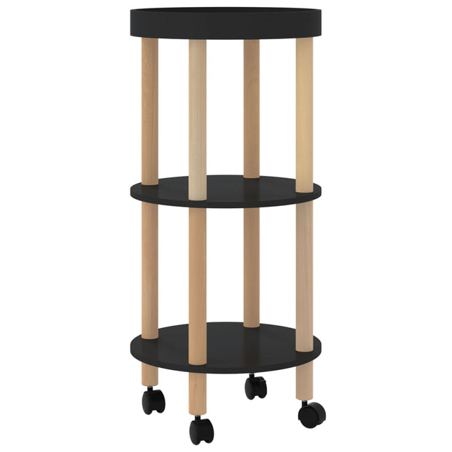 Carrello 3 Ripiani Nero 38x38x82 cm in Legno Multistrato e Pino